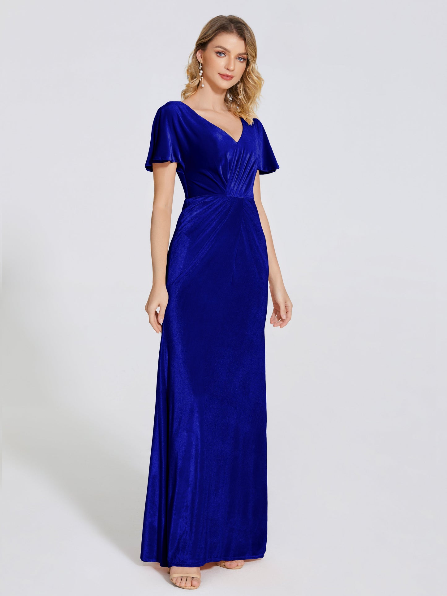 Summer Sheath Velvet Bridesmaid Dress With Short Sleeves