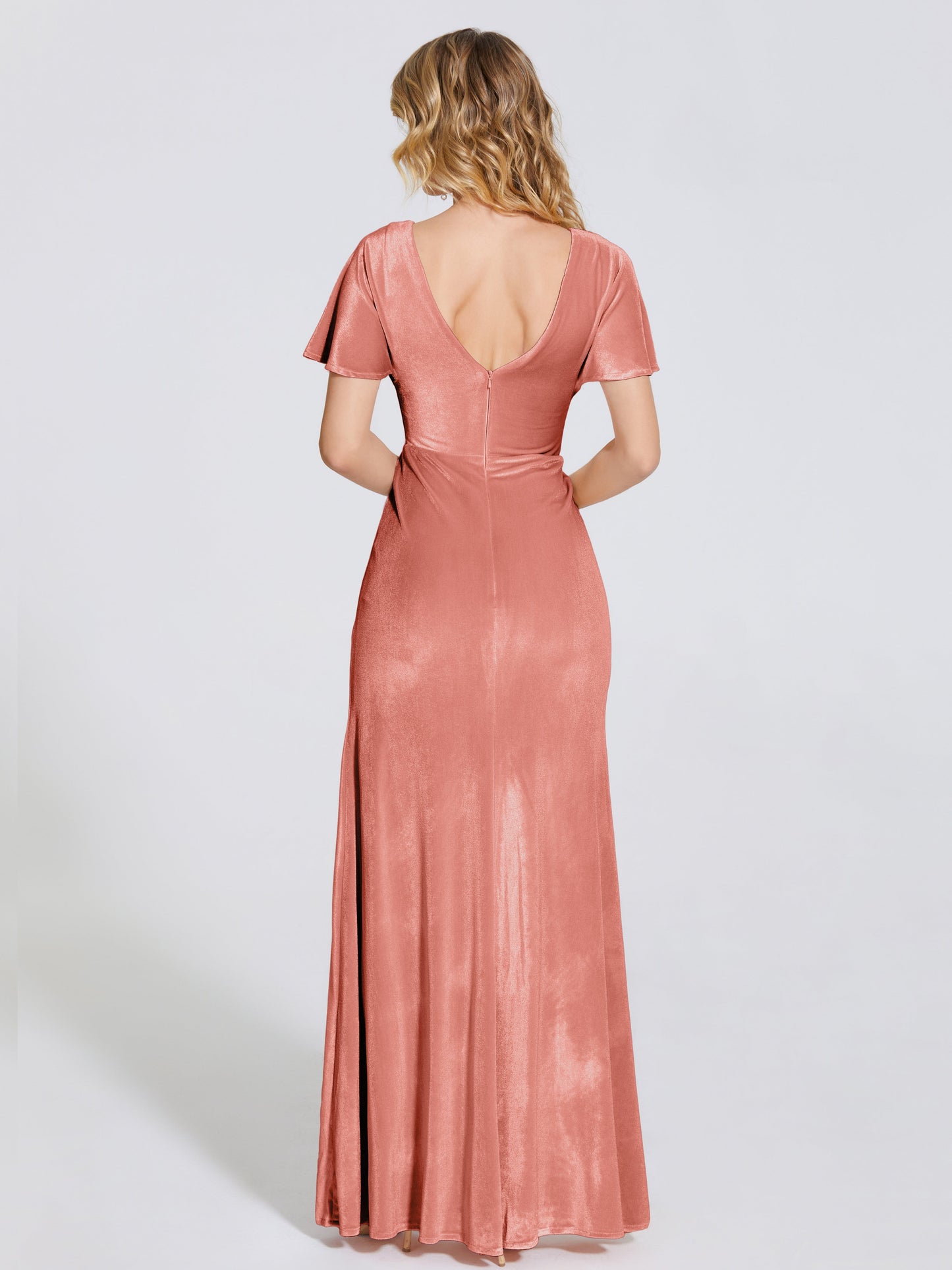 Summer Sheath Velvet Bridesmaid Dress With Short Sleeves
