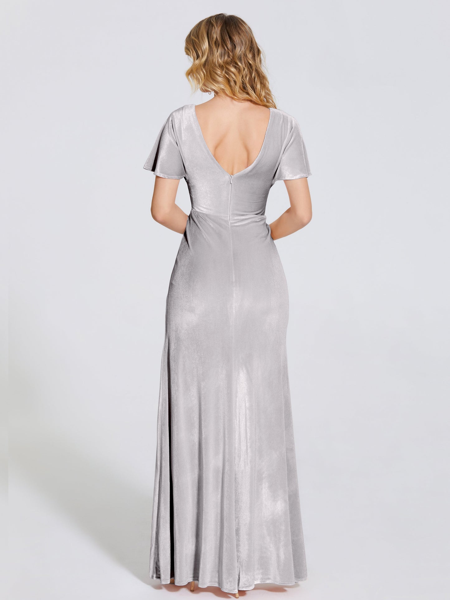 Summer Sheath Velvet Bridesmaid Dress With Short Sleeves