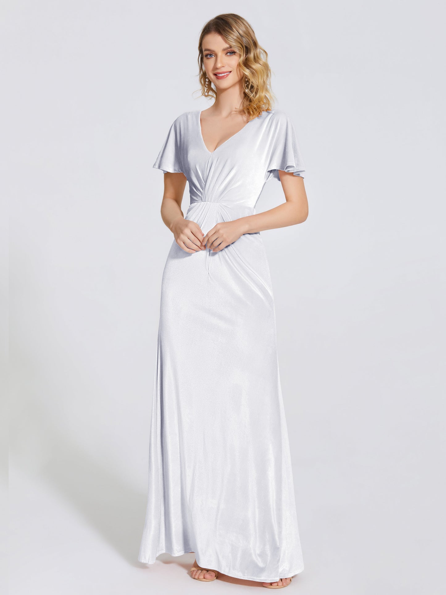 Summer Sheath Velvet Bridesmaid Dress With Short Sleeves