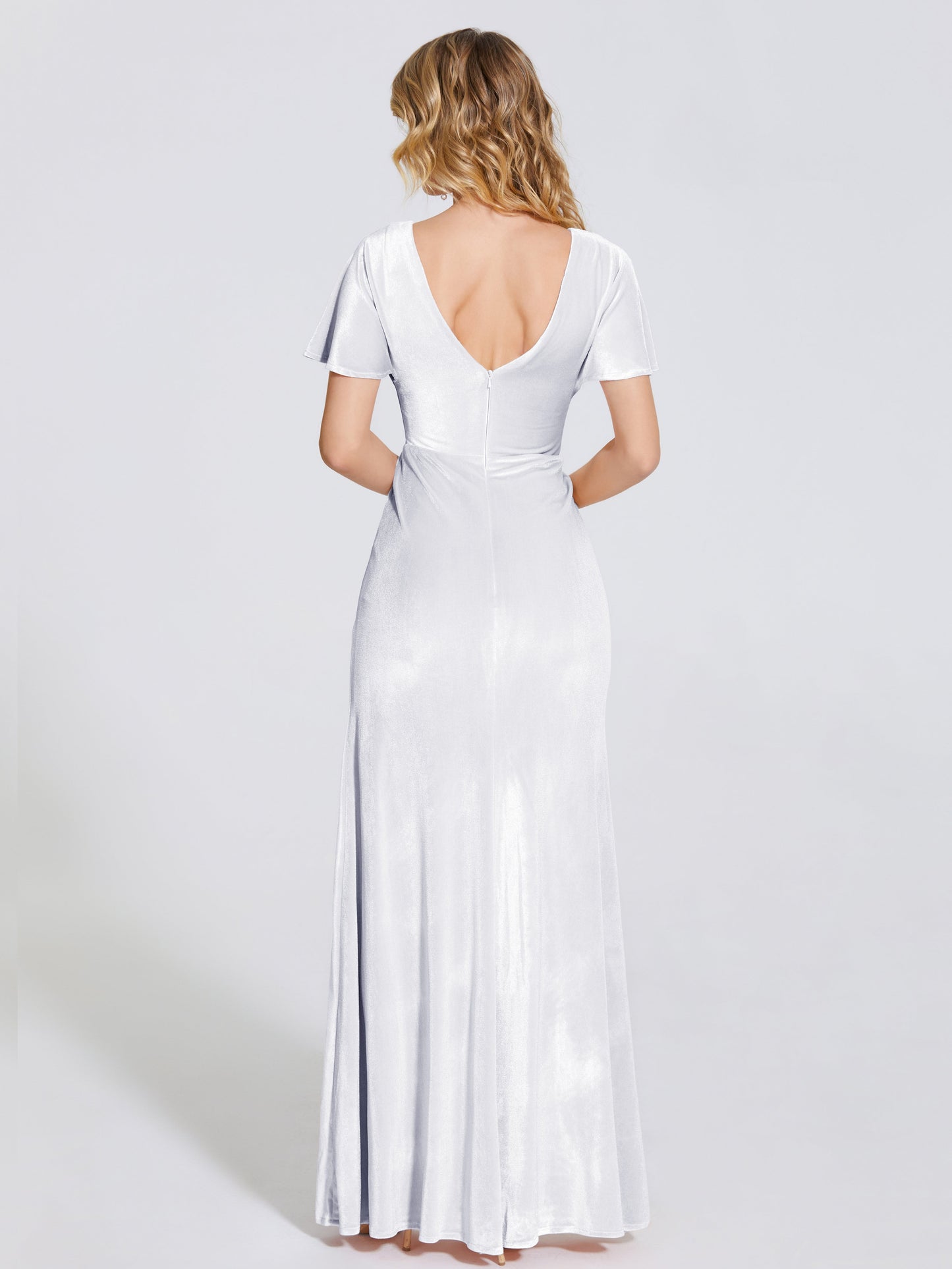 Summer Sheath Velvet Bridesmaid Dress With Short Sleeves