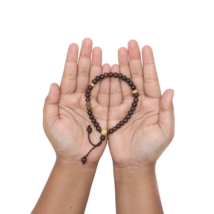 Small 6 mm Tamarind Tasbih Bracelet with Citrus Wood 33Ct Prayer Beads (7 to 8.5”)