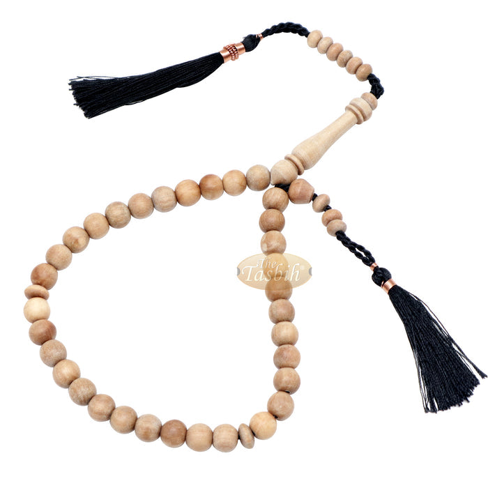 Small 8 mm 33-Bead Sandalwood Tasbih with Black Copper-Decorated Tassels