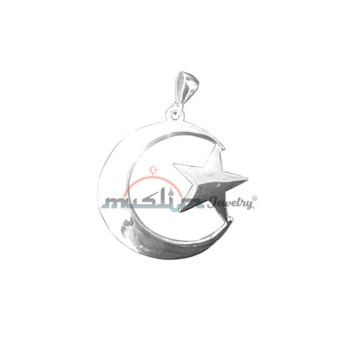 Small Islamic Symbol Crescent Moon Star Pendant - Sterling Silver