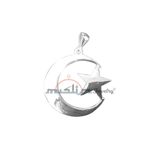 Small Islamic Symbol Crescent Moon Star Pendant - Sterling Silver