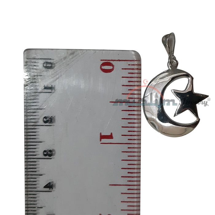 Small Islamic Symbol Crescent Moon Star Pendant - Sterling Silver