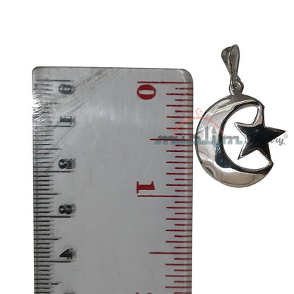 Small Islamic Symbol Crescent Moon Star Pendant - Sterling Silver