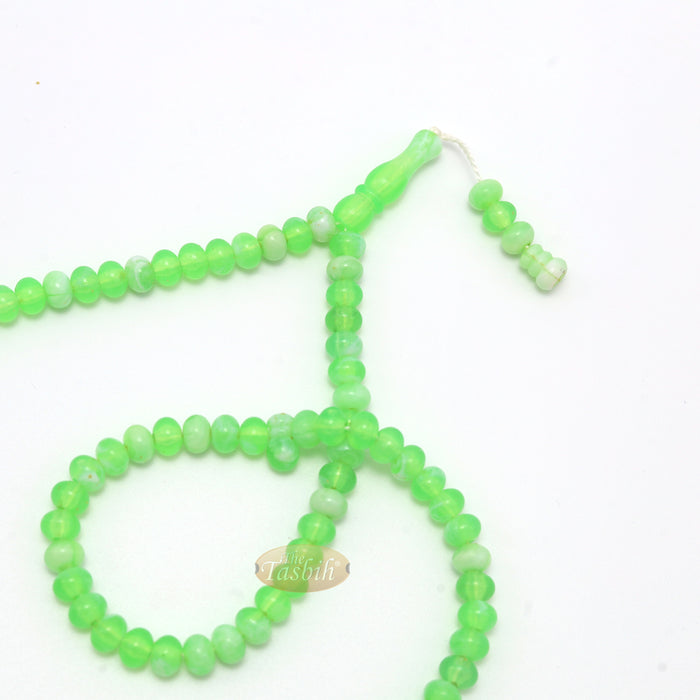 Small Marble Green Yellow Plastic Tasbih 6x5 mm Prayer Beads
