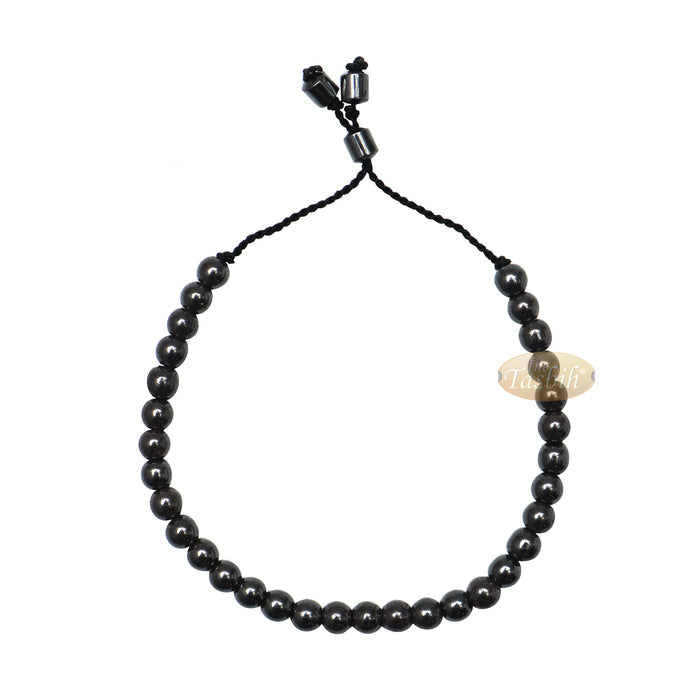 Small Tasbih Bracelet 33-Bead Hematite 6 mm Round Beads with Cylinder Lock and Stops Adjustable