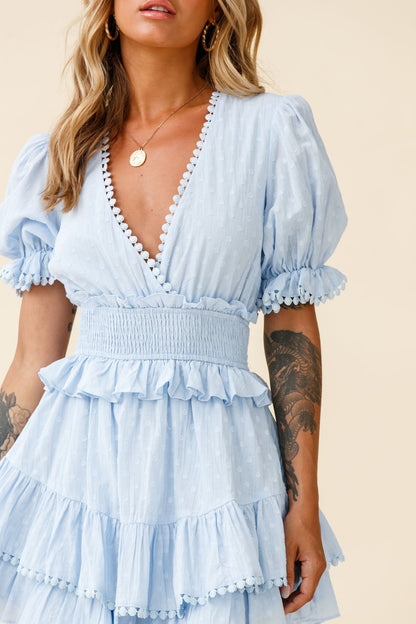 Nerissa Puff Sleeve Shirred Waist Dress Spotty Blue
