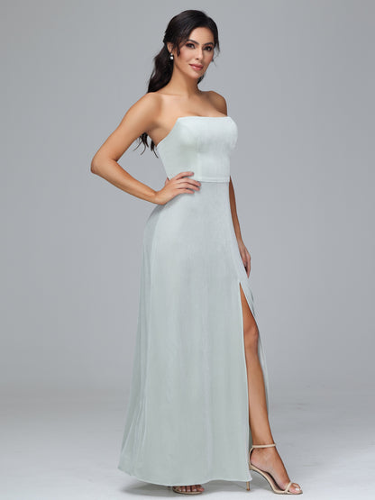 Strapless Velvet Bridesmaid Dress With Slit