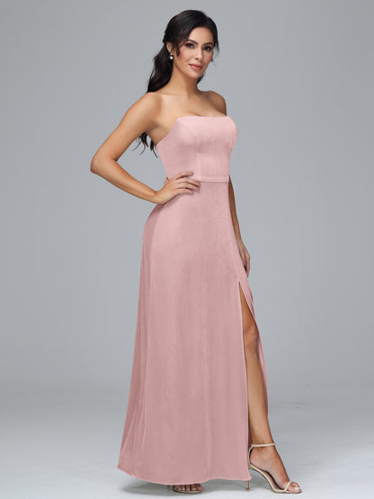 Strapless Velvet Bridesmaid Dress With Slit