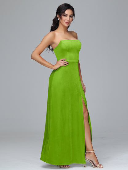 Strapless Velvet Bridesmaid Dress With Slit