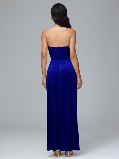 Strapless Velvet Bridesmaid Dress With Slit