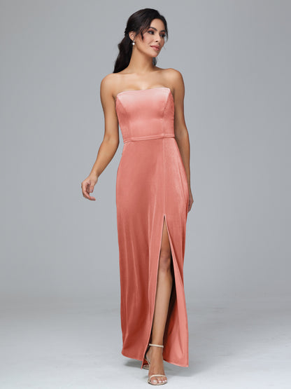 Strapless Velvet Bridesmaid Dress With Slit