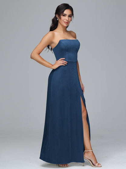 Strapless Velvet Bridesmaid Dress With Slit