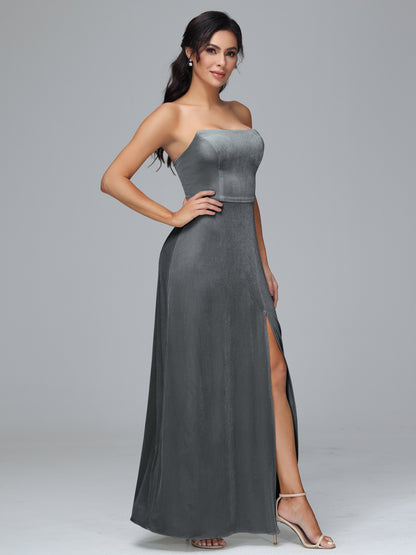 Strapless Velvet Bridesmaid Dress With Slit
