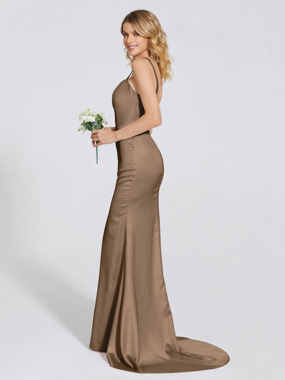 Joanna Straps Trumpet Soft Satin Bridesmaid Dress