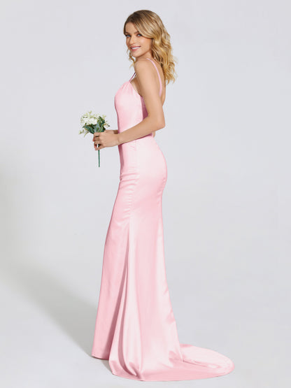 Joanna Straps Trumpet Soft Satin Bridesmaid Dress
