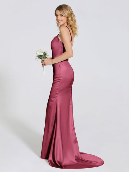 Joanna Straps Trumpet Soft Satin Bridesmaid Dress