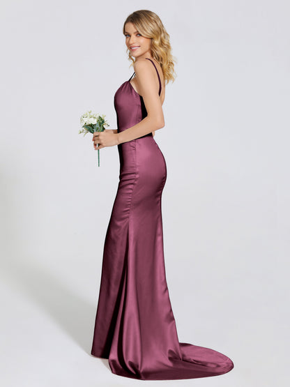 Joanna Straps Trumpet Soft Satin Bridesmaid Dress