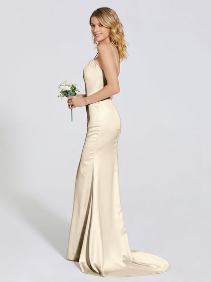 Joanna Straps Trumpet Soft Satin Bridesmaid Dress