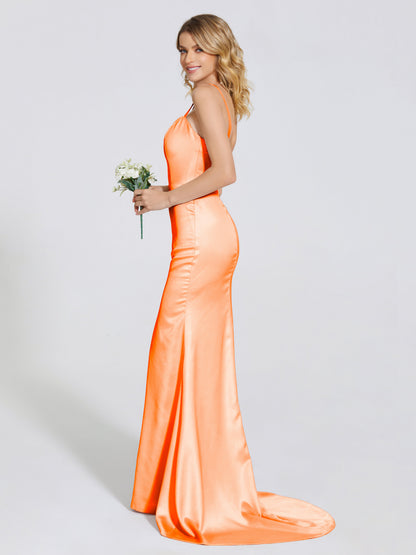 Joanna Straps Trumpet Soft Satin Bridesmaid Dress