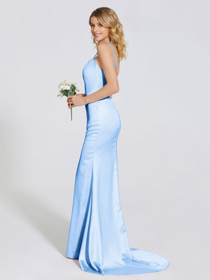 Joanna Straps Trumpet Soft Satin Bridesmaid Dress