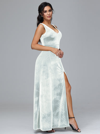 Straps V Neck Plus Size Bridesmaid Dress With Slit