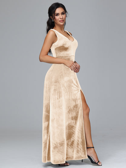 Straps V Neck Plus Size Bridesmaid Dress With Slit