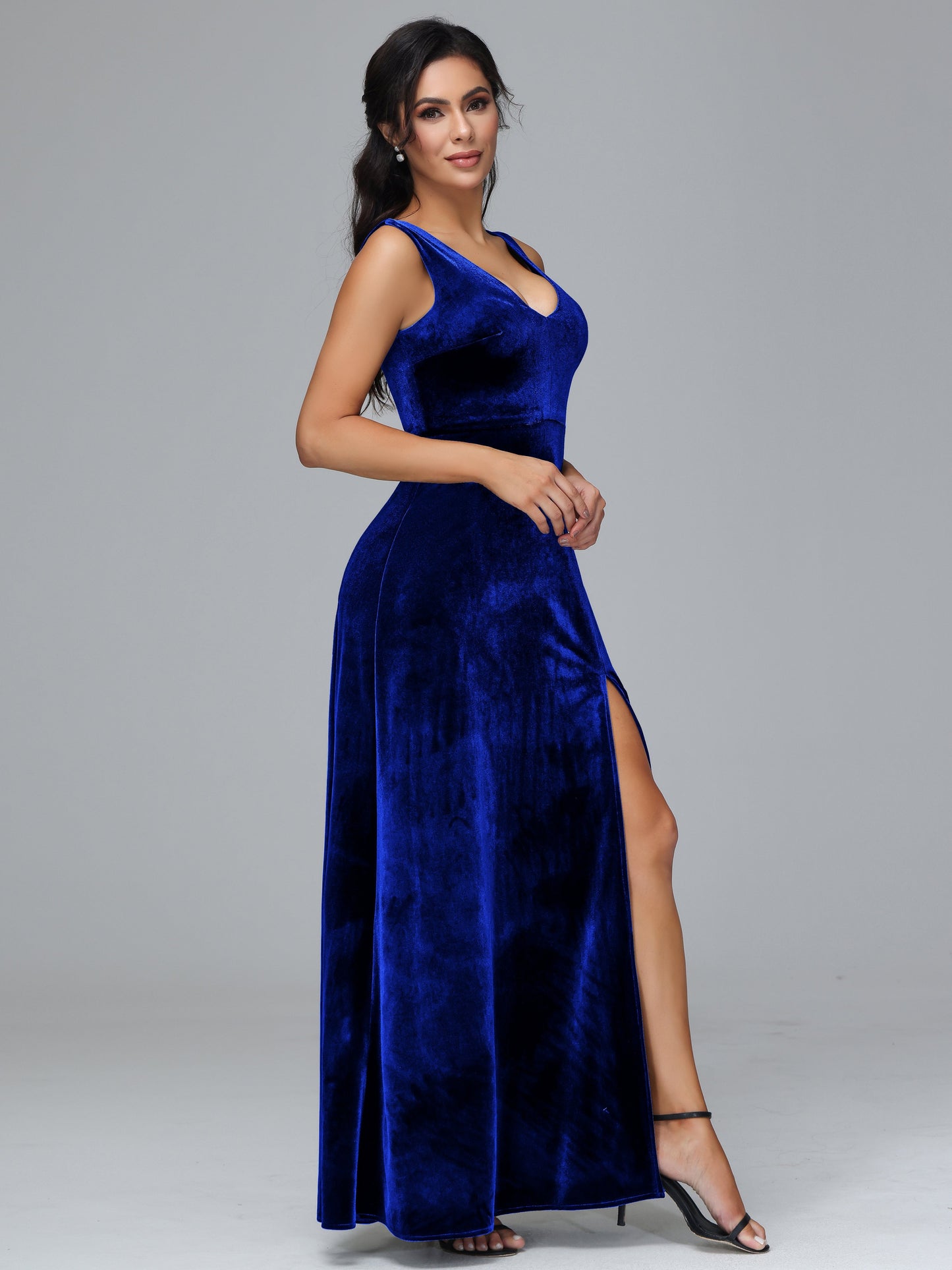 Straps V Neck Plus Size Bridesmaid Dress With Slit