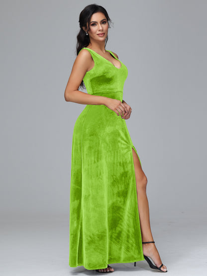 Straps V Neck Plus Size Bridesmaid Dress With Slit