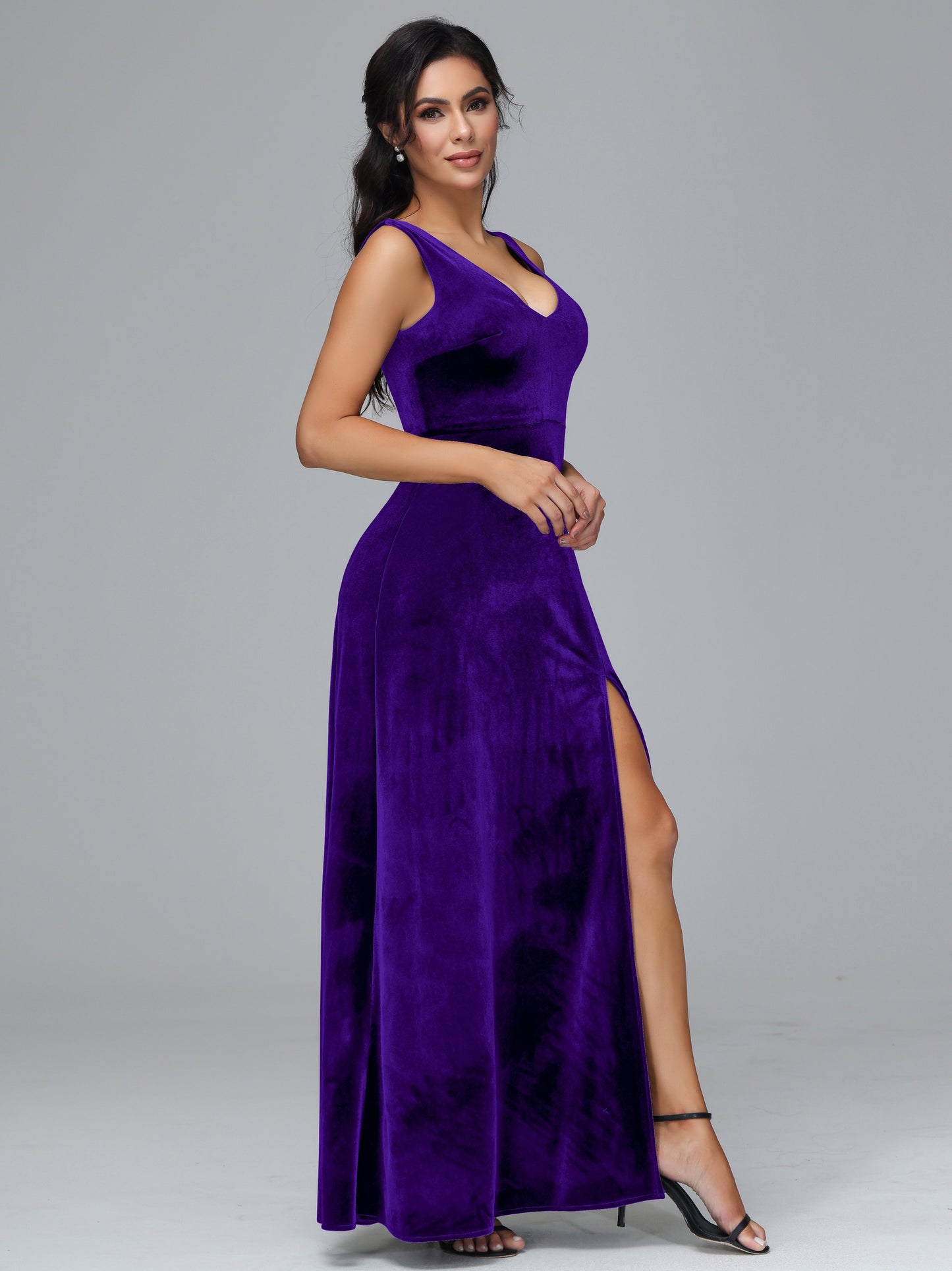 Straps V Neck Plus Size Bridesmaid Dress With Slit