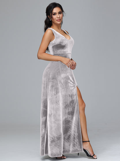 Straps V Neck Plus Size Bridesmaid Dress With Slit