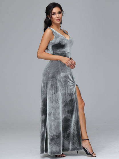 Straps V Neck Plus Size Bridesmaid Dress With Slit