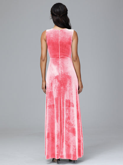 Straps V Neck Plus Size Bridesmaid Dress With Slit