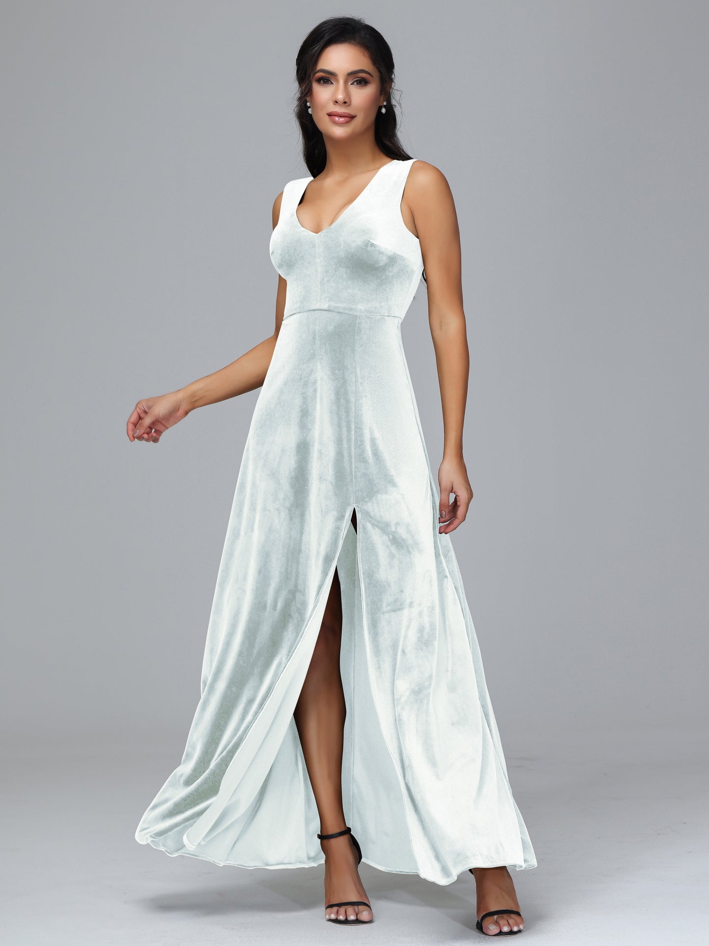 Straps V Neck Plus Size Bridesmaid Dress With Slit