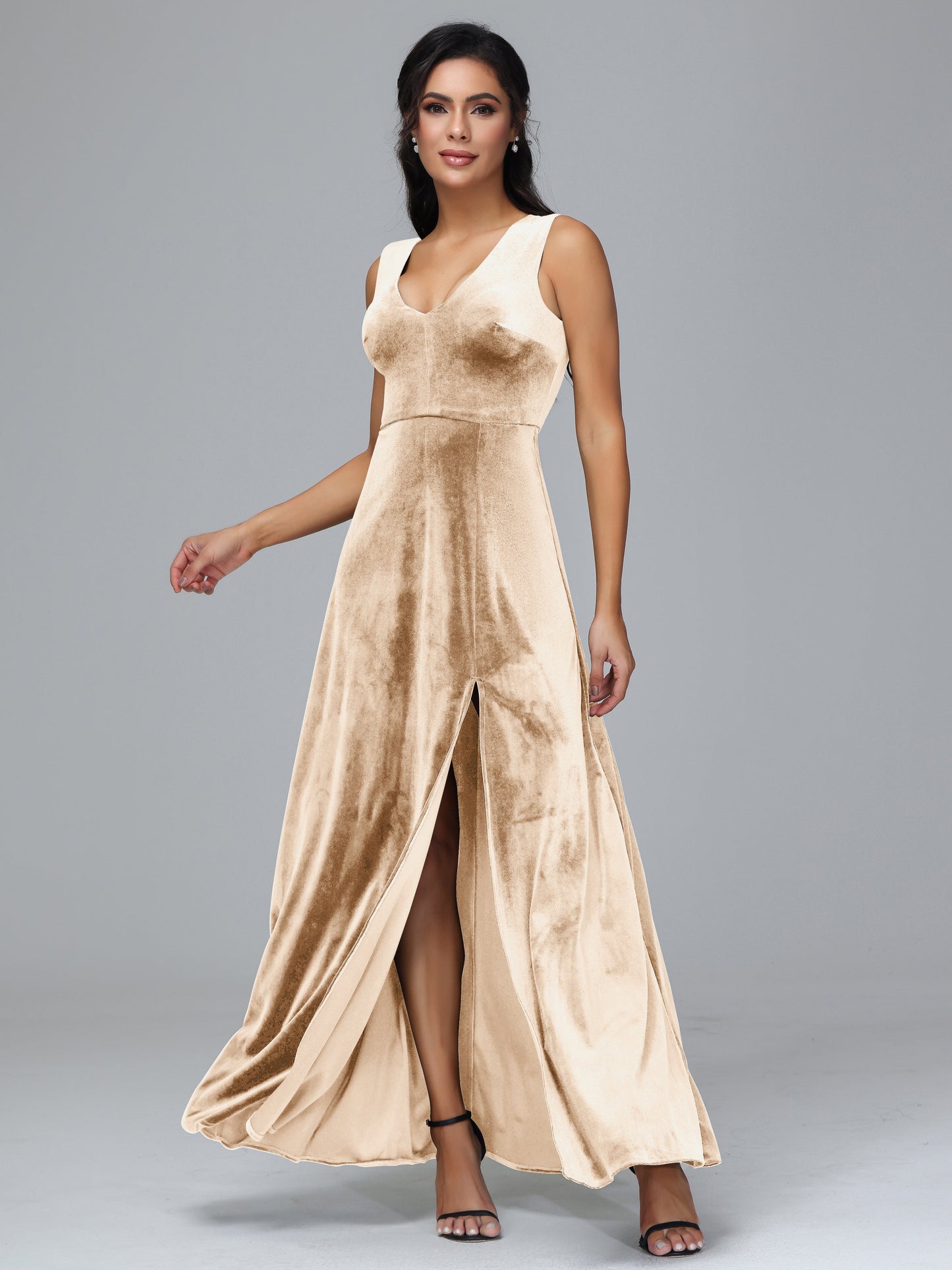Straps V Neck Plus Size Bridesmaid Dress With Slit
