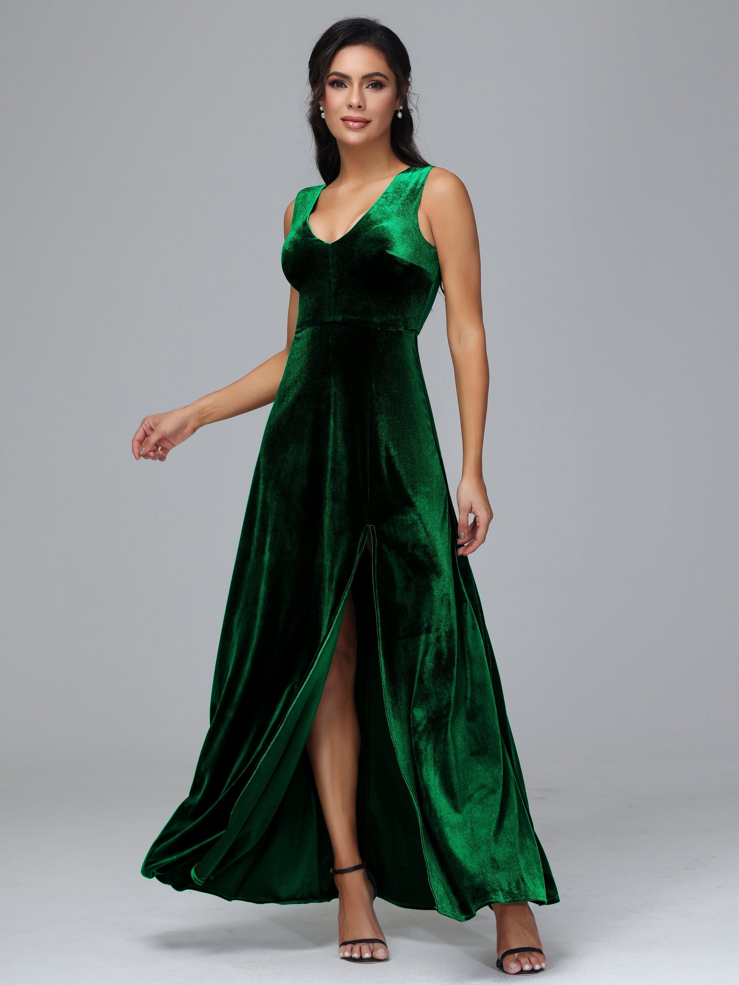 Straps V Neck Plus Size Bridesmaid Dress With Slit