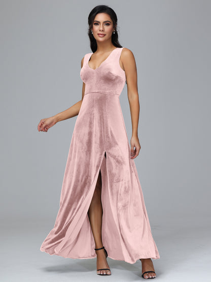 Straps V Neck Plus Size Bridesmaid Dress With Slit