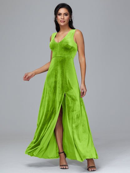 Straps V Neck Plus Size Bridesmaid Dress With Slit