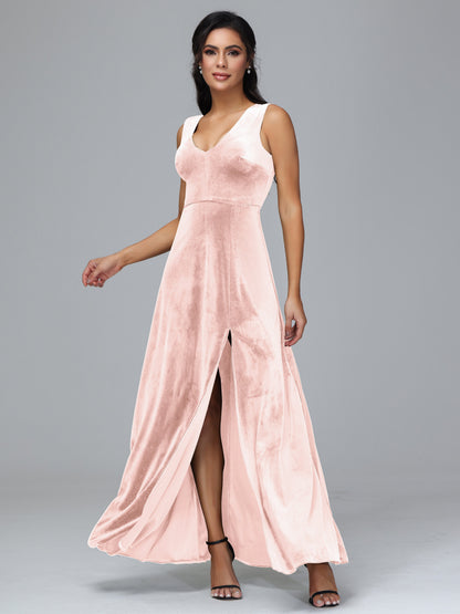 Straps V Neck Plus Size Bridesmaid Dress With Slit