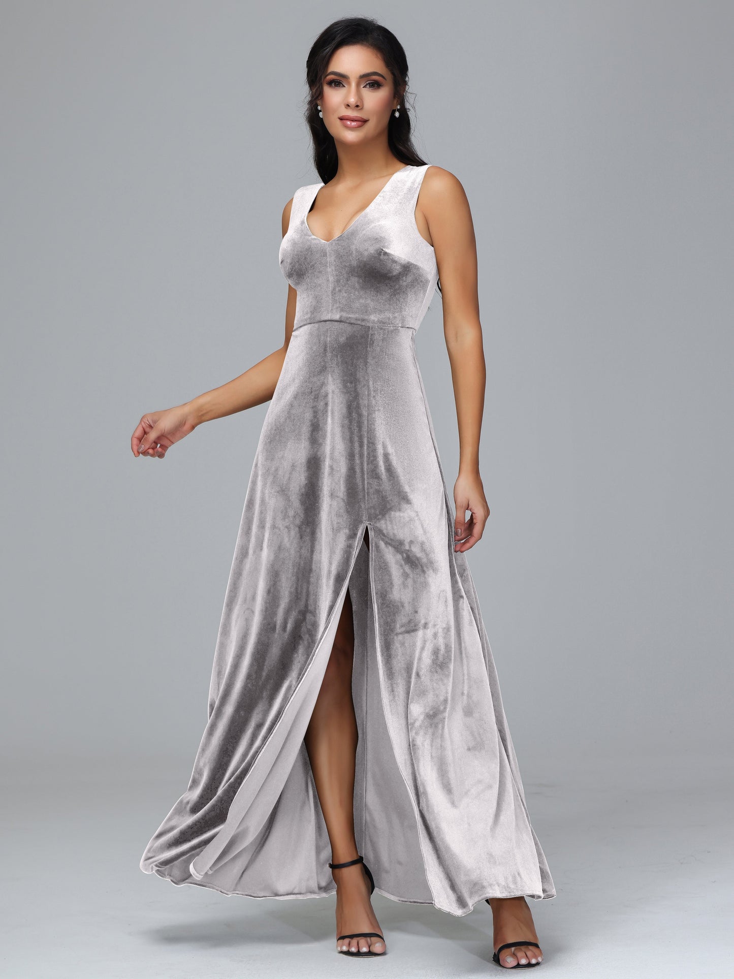 Straps V Neck Plus Size Bridesmaid Dress With Slit