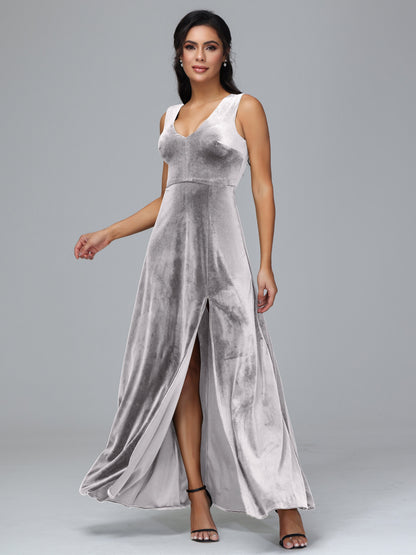 Straps V Neck Plus Size Bridesmaid Dress With Slit