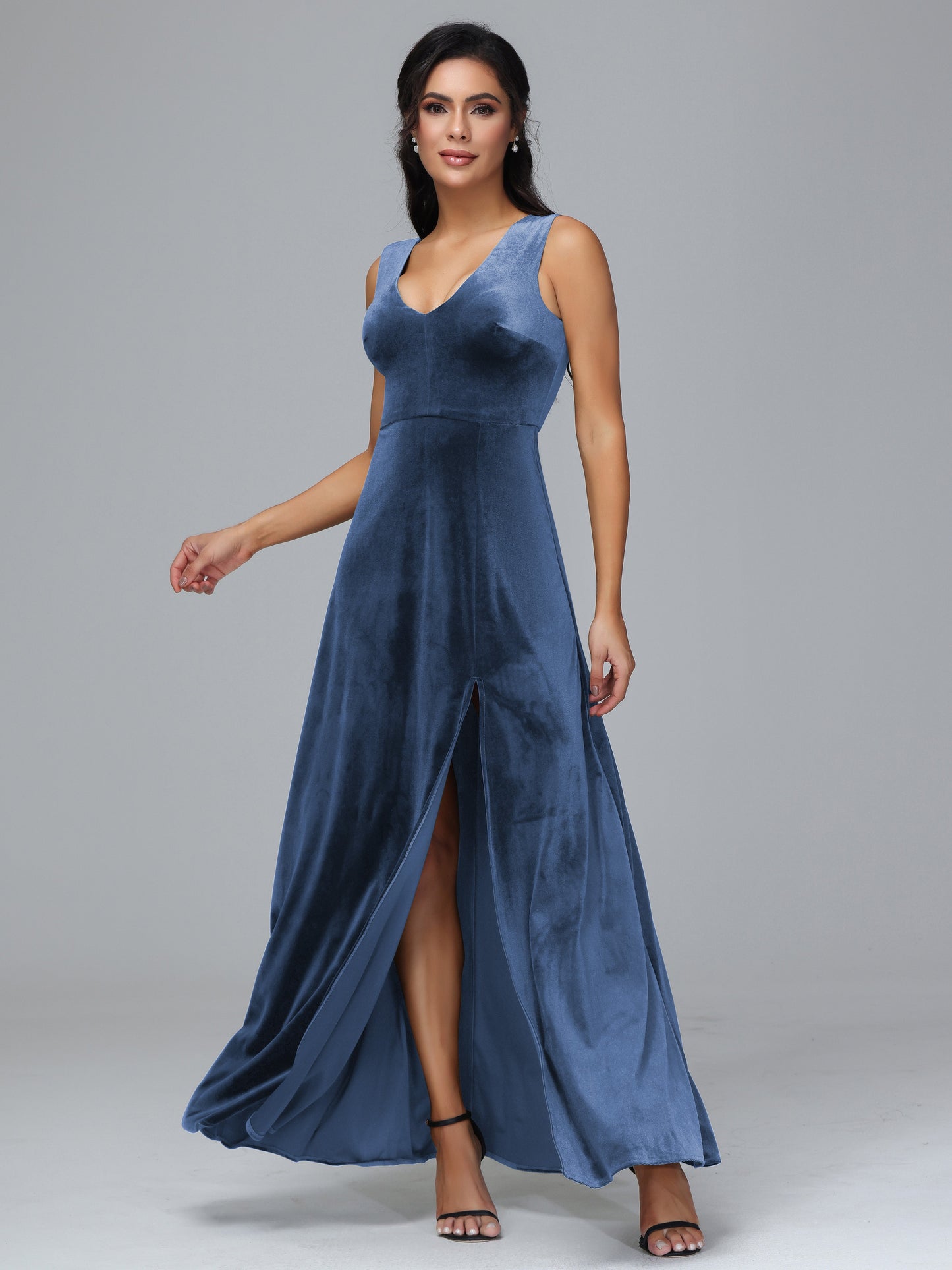 Straps V Neck Plus Size Bridesmaid Dress With Slit