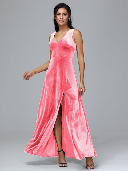 Straps V Neck Plus Size Bridesmaid Dress With Slit