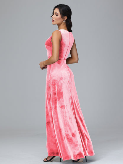 Straps V Neck Plus Size Bridesmaid Dress With Slit