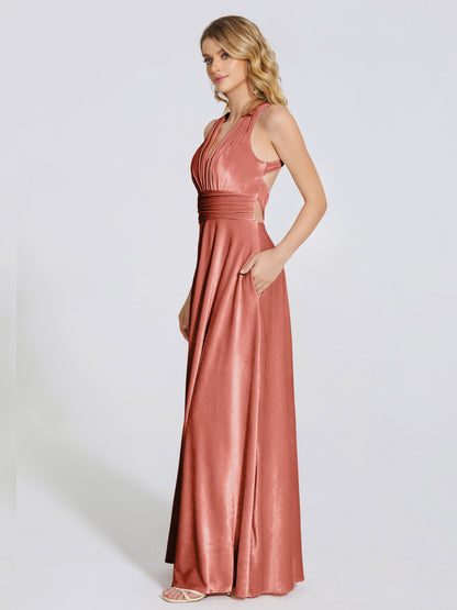 Brooklynn Straps Velvet Bridesmaid Dress With Empire Waist