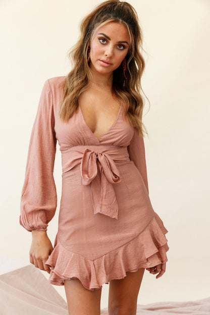 Maddox Long Sleeve Layered Ruffle Hem Dress Rose