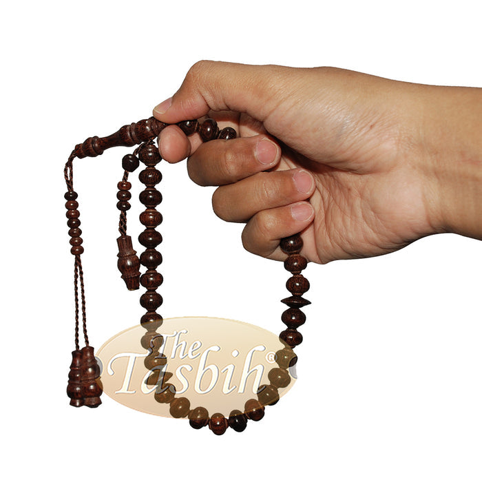 Tamarind Fruit Tree Wood Contoured-Bead 10x9 mm 33Ct Islamic Rosary Tasbih Prayer Beads